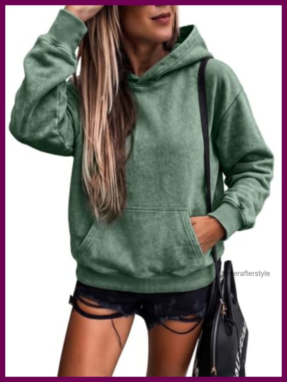 Oversized Acid Wash Hoodie Womens Long Sleeve Pullover Sweatshirt Kangaroo